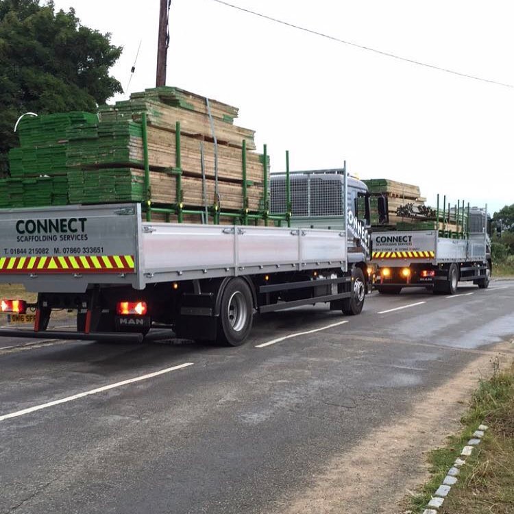 Connect scaffolding services trucks loaded in Princes Risborough